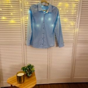 Blue checkered button down blouse